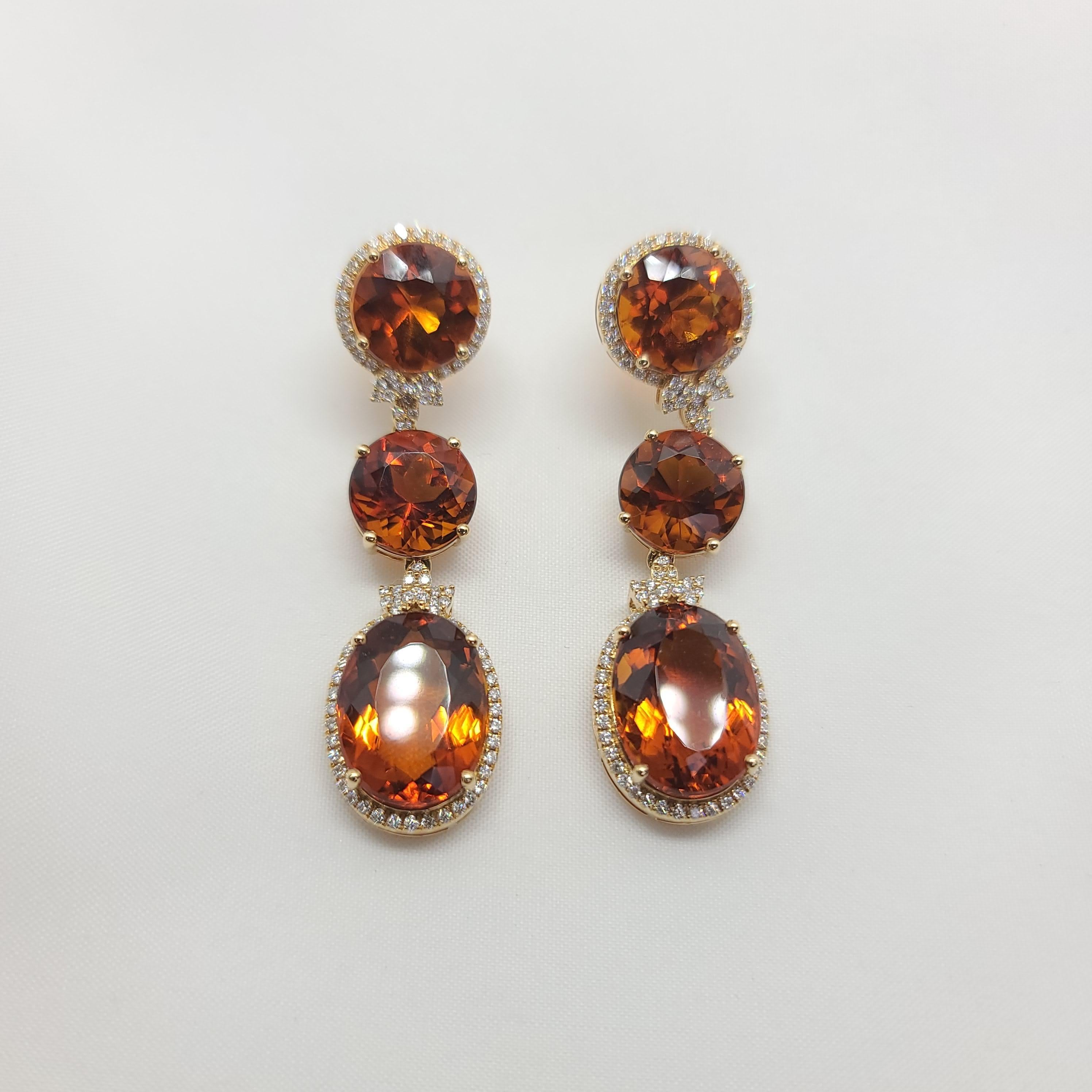 18K Yellow Gold Earrings with FIRE Citrine and Diamonds 
18KY - 14.31 gm
184 Round Diamonds - 1.11 
Natural Stone - Pure Fire Citrine

Length - 2.2 inch / 5.5 CM 