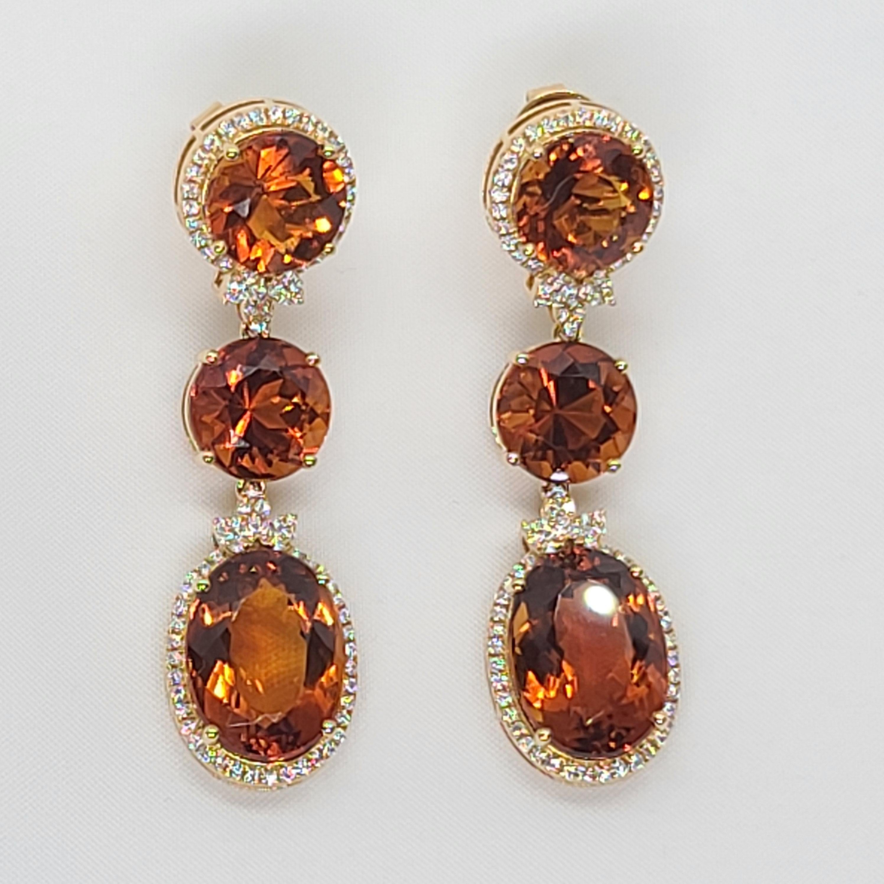 Modern 18 Karat Gold with Fire Royal Citrine and Diamonds Drop Dangle Earrings, One