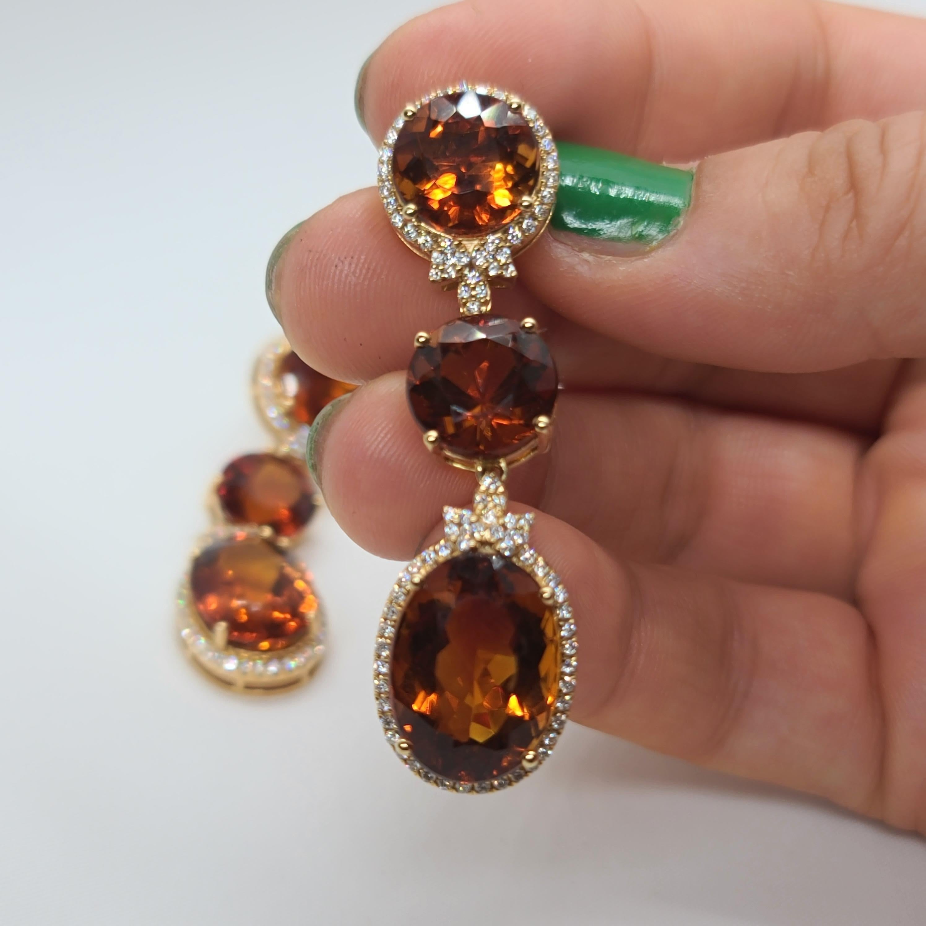 18 Karat Gold with Fire Royal Citrine and Diamonds Drop Dangle Earrings, One 3