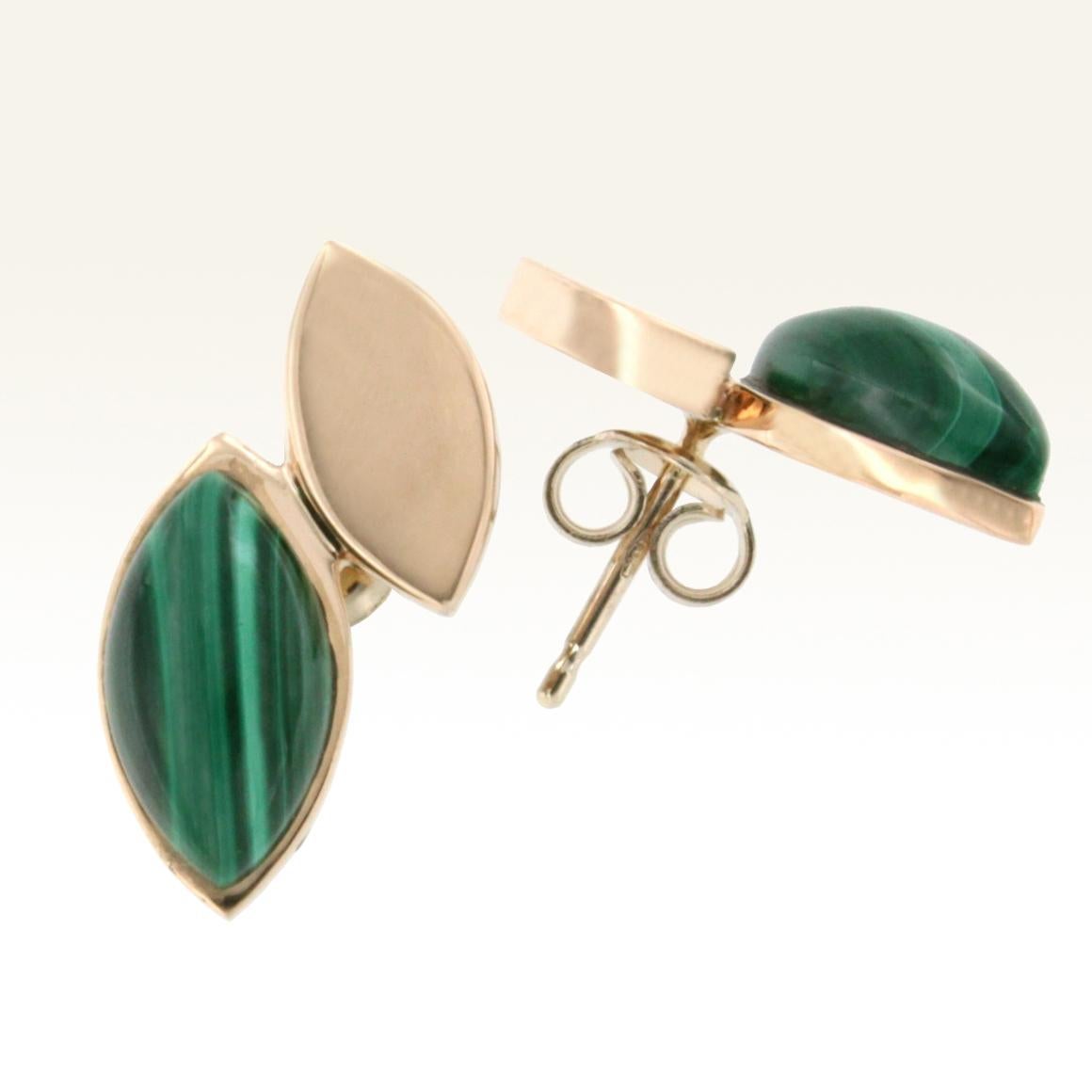 Modern 18 Karat Yellow Gold with Malachite Earrings For Sale