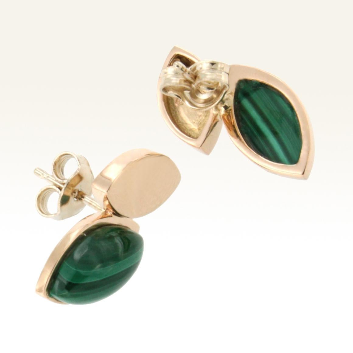 Marquise Cut 18 Karat Yellow Gold with Malachite Earrings For Sale
