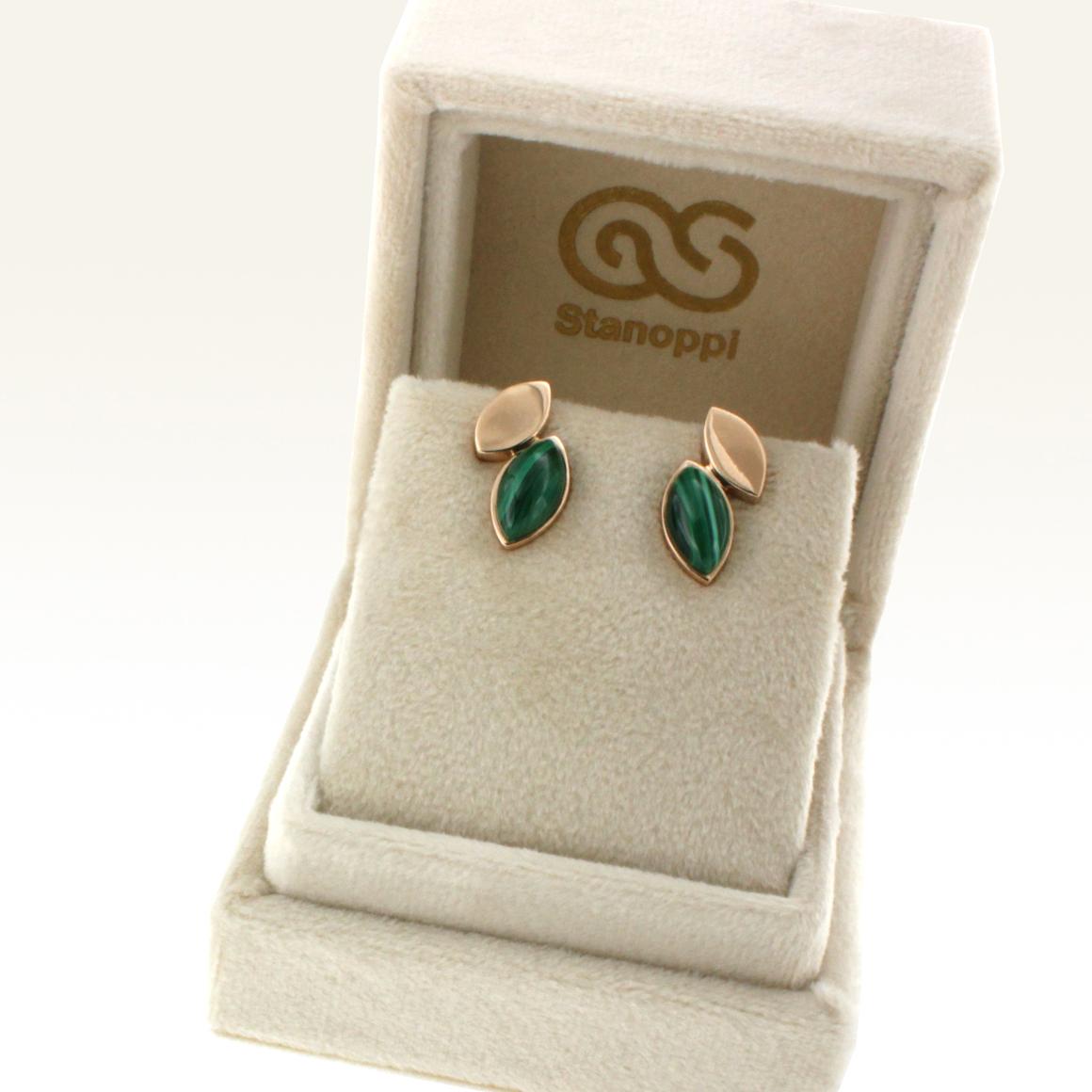 Women's or Men's 18 Karat Yellow Gold with Malachite Earrings For Sale