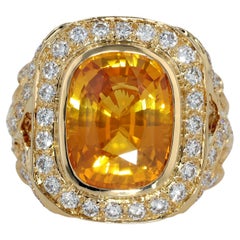 18K Yellow Gold with Orange Sapphire and Diamond Ring by Paula Crevoshay