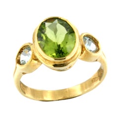 18k Yellow Gold with Peridot and Blue Topaz Ring