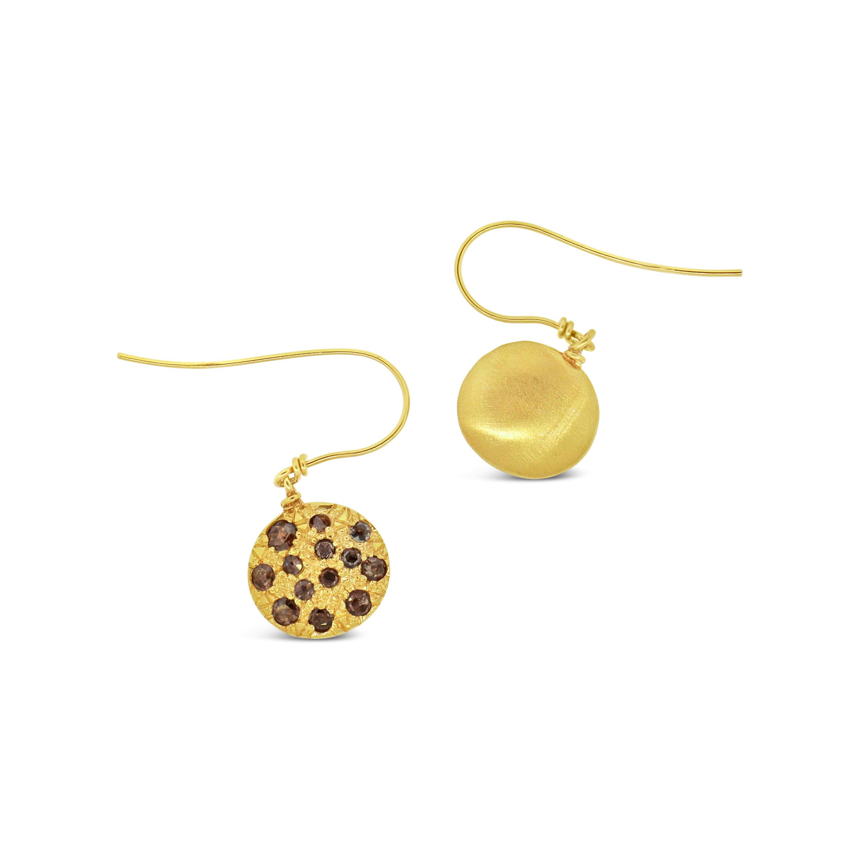 Pendants d'oreilles en or jaune 18 carats avec diamants taille rose Pour femmes en vente