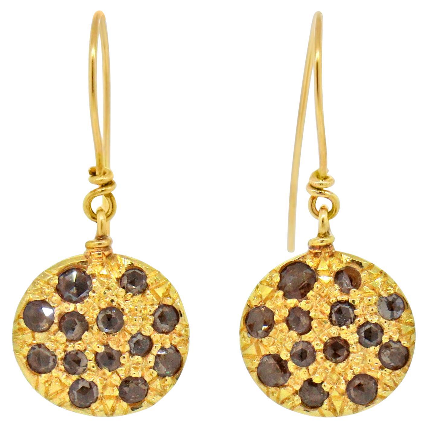 18k Yellow Gold with Rose Cut Diamond Dangle Earrings