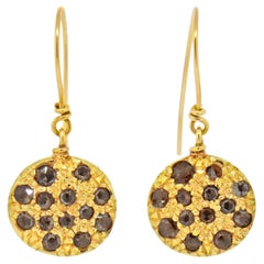 18k Yellow Gold with Rose Cut Diamond Dangle Earrings