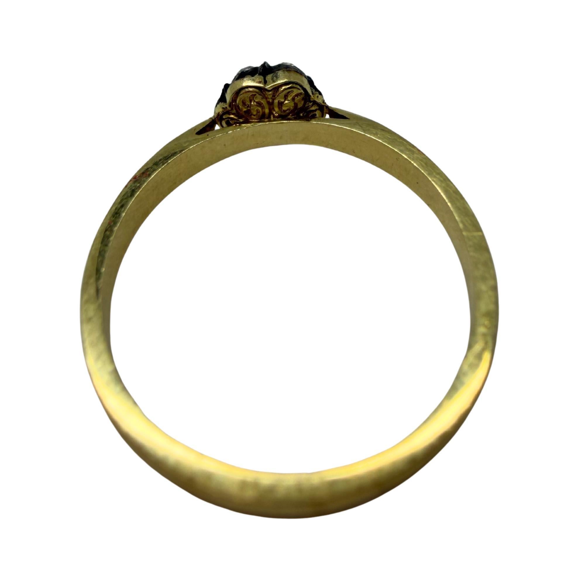 Bague en or jaune 18 carats avec partie supérieure en argent 0,16 carat de diamant taillé en rose - taille 7,25 en vente 5
