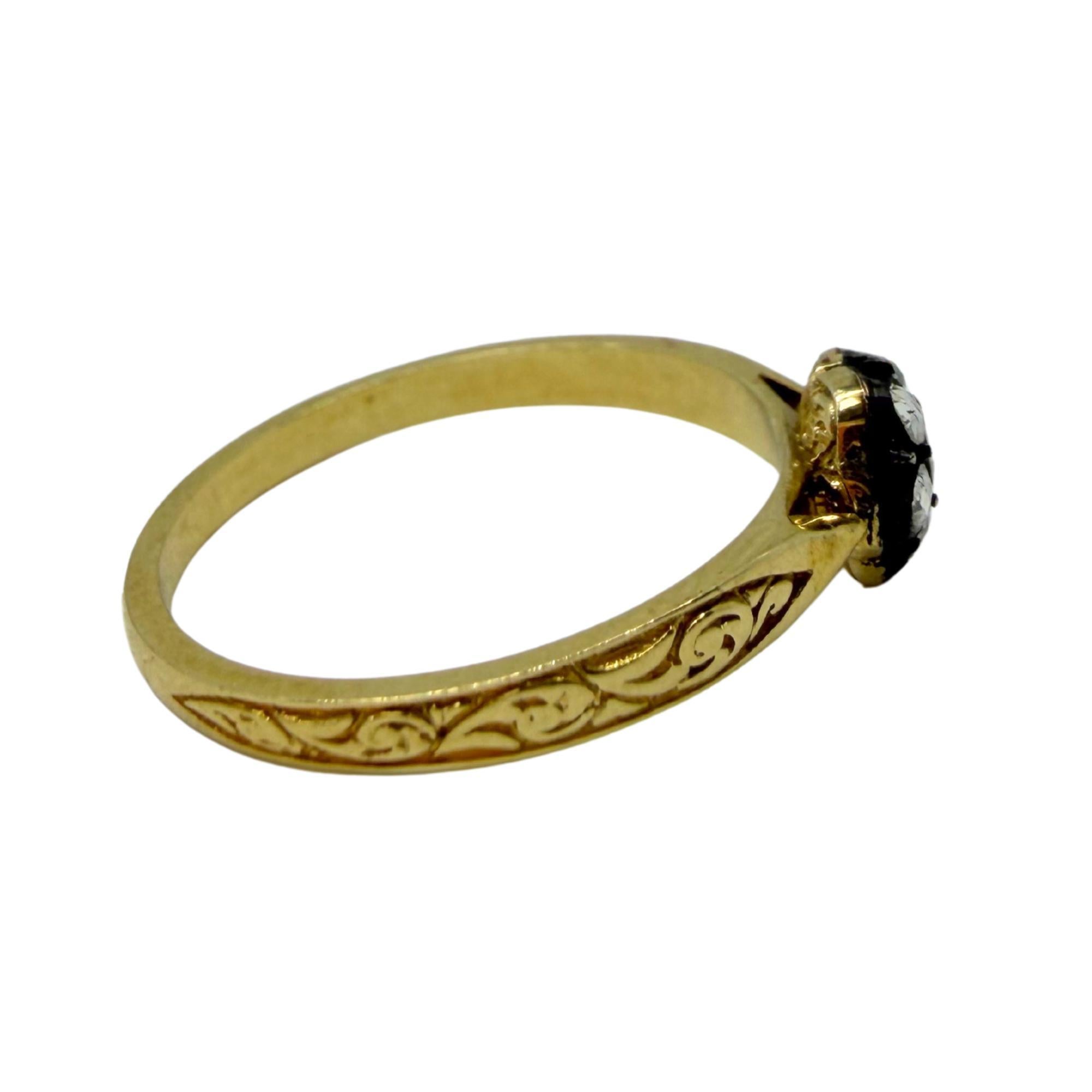 Bague en or jaune 18 carats avec partie supérieure en argent 0,16 carat de diamant taillé en rose - taille 7,25 en vente 2