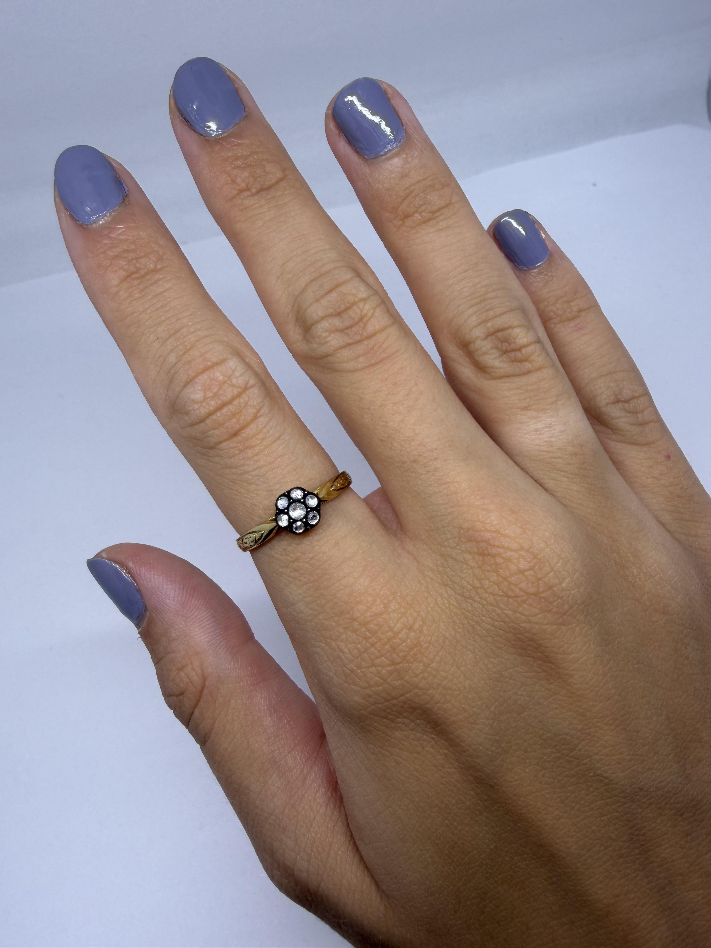 Bague en or jaune 18 carats avec partie supérieure en argent 0,16 carat de diamant taillé en rose - taille 7,25 en vente 3