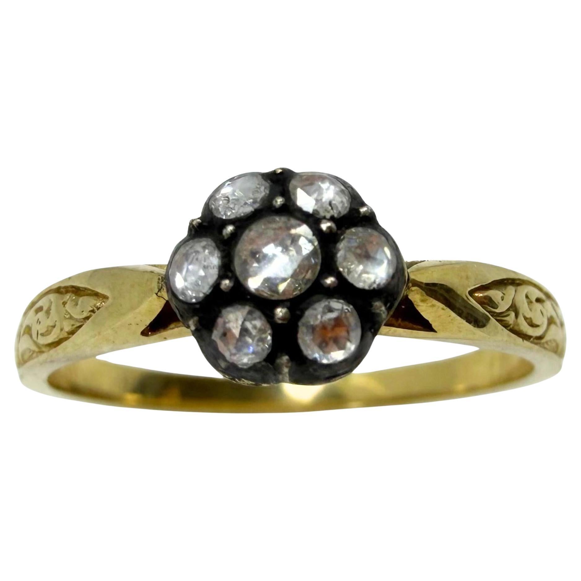 Bague en or jaune 18 carats avec partie supérieure en argent 0,16 carat de diamant taillé en rose - taille 7,25 en vente