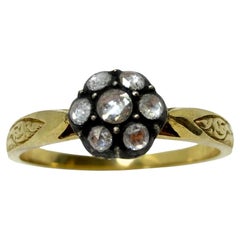 Bague en or jaune 18 carats avec partie supérieure en argent 0,16 carat de diamant taillé en rose - taille 7,25