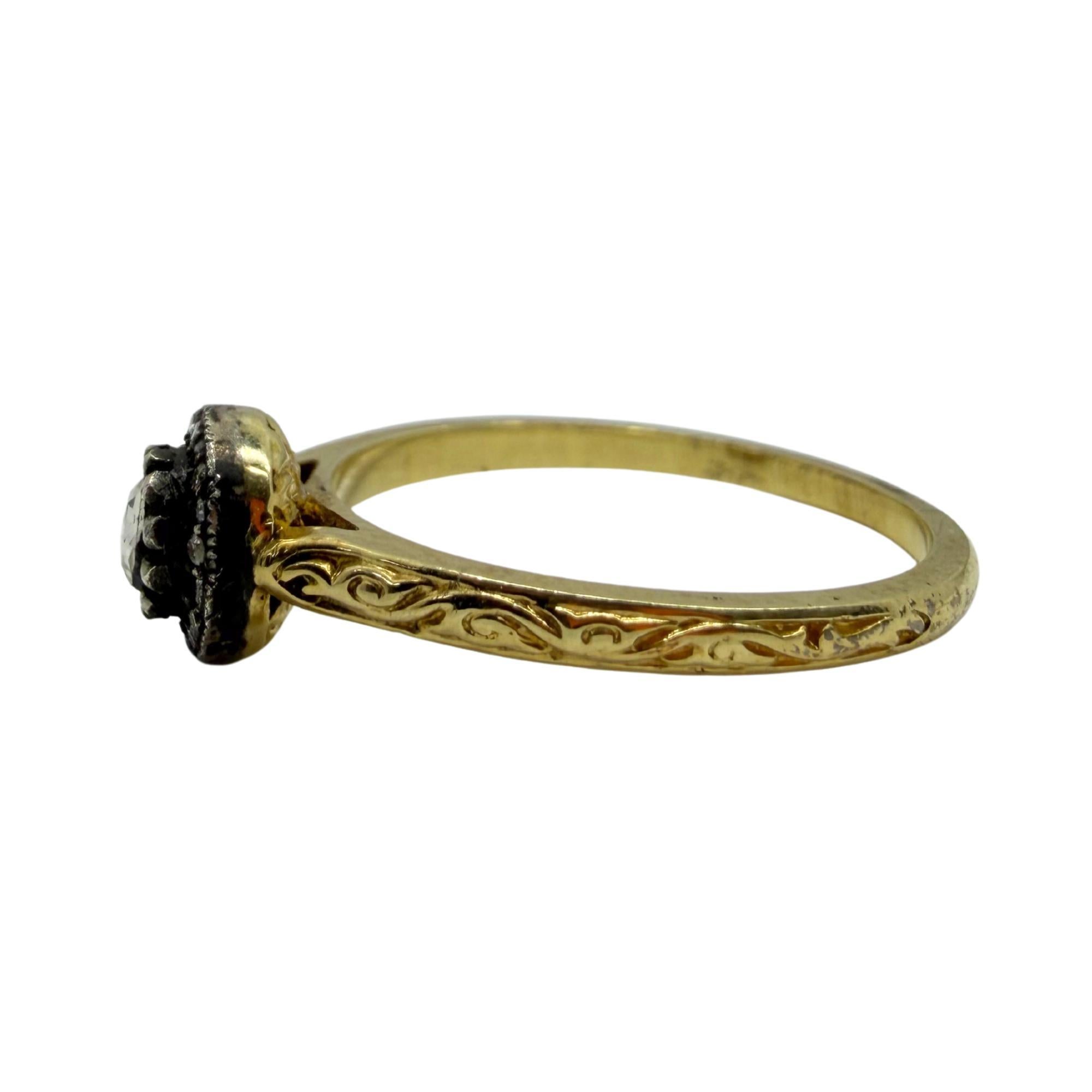 Bague en or jaune 18 carats avec partie supérieure en argent, diamant taille rose de 0,14 carat - Taille 7 Pour femmes en vente
