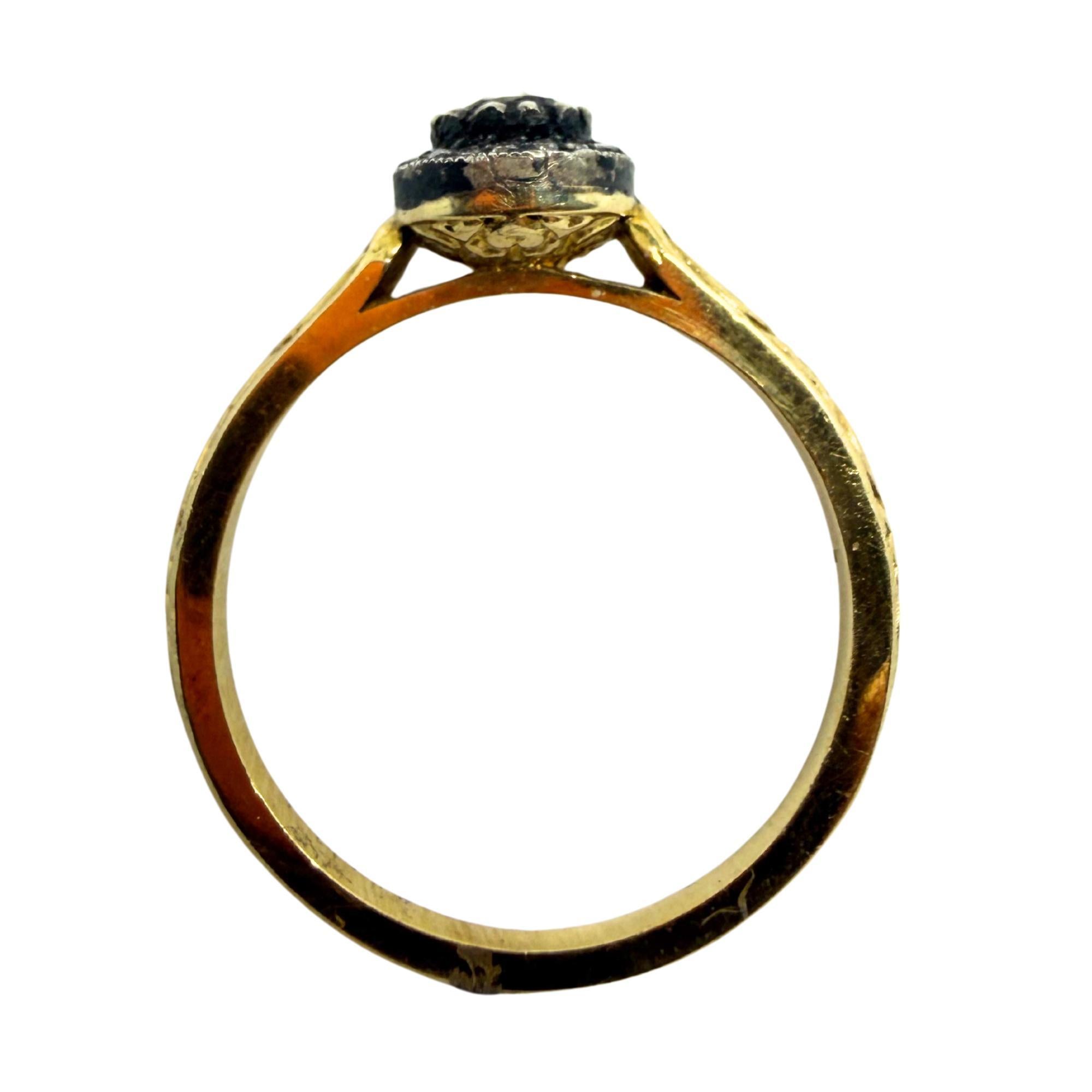 Bague en or jaune 18 carats avec partie supérieure en argent, diamant taille rose de 0,14 carat - Taille 7 en vente 2