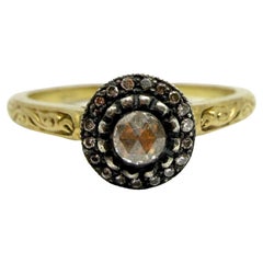 Bague en or jaune 18 carats avec partie supérieure en argent, diamant taille rose de 0,14 carat - Taille 7