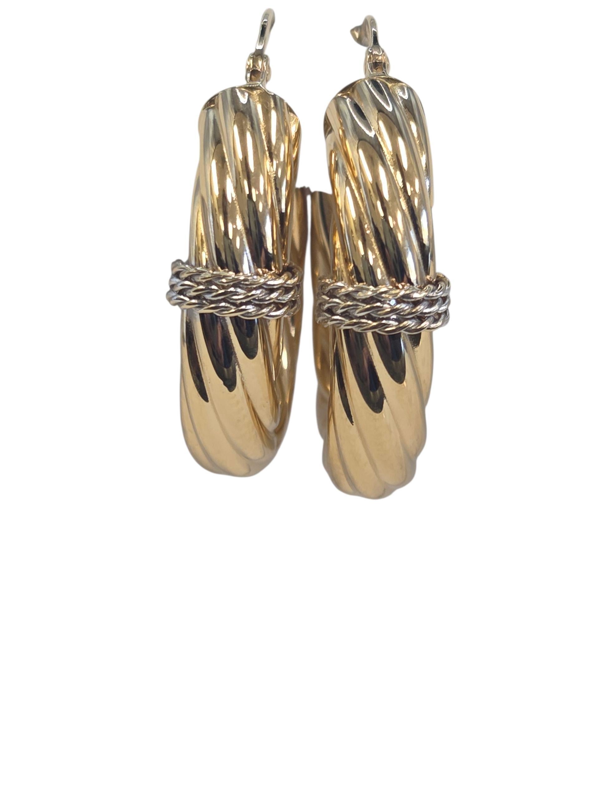 Orecchini a cerchio ovali ritorti in oro giallo 18K con accenti in oro bianco

Eleganti cerchi ovali intrecciati in oro giallo 18 carati, impreziositi da un sottile dettaglio in oro bianco per un look moderno e sofisticato. Perfetto per essere