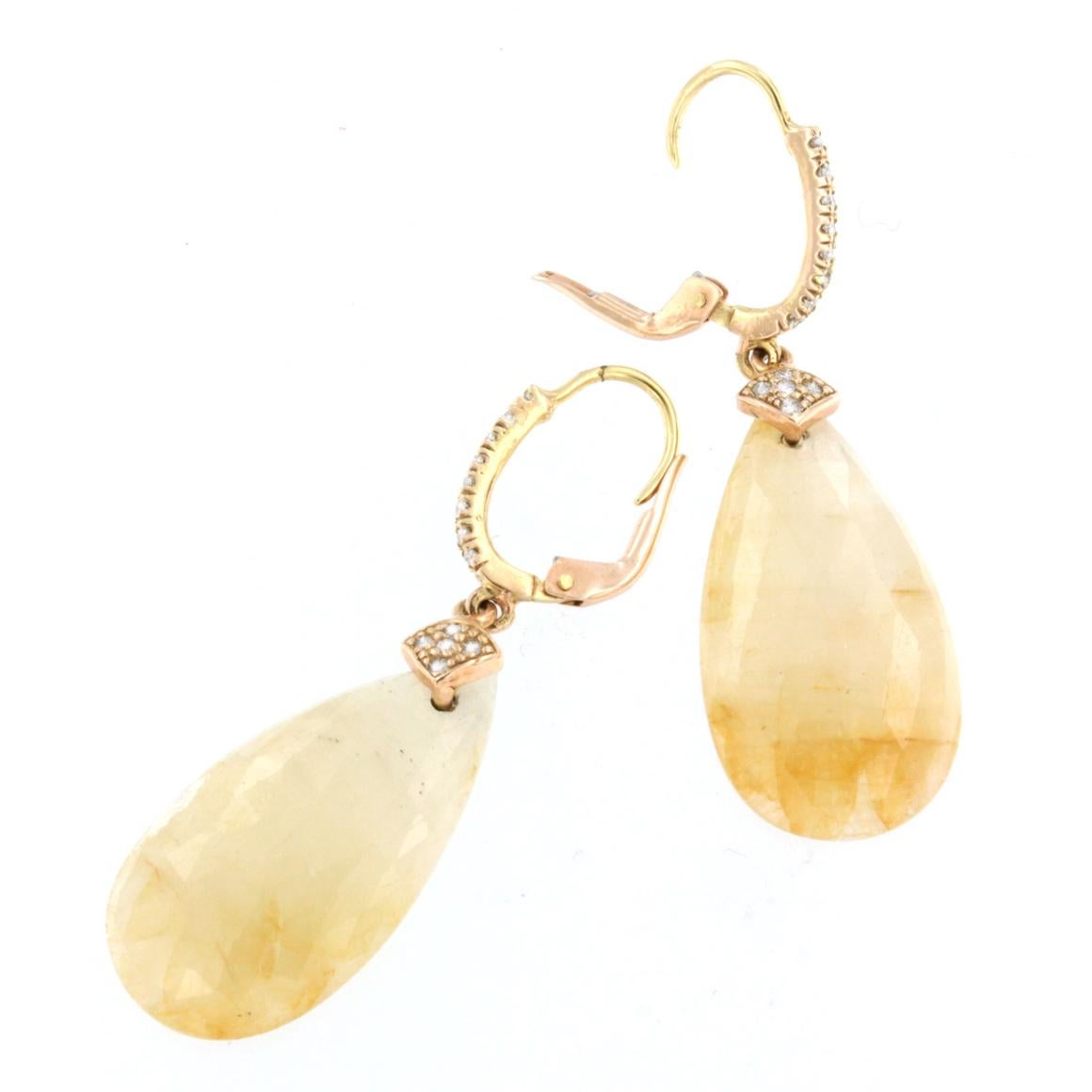 Modern 18k Yellow Gold with Yellow Sapphire and White Diamonds Earrings