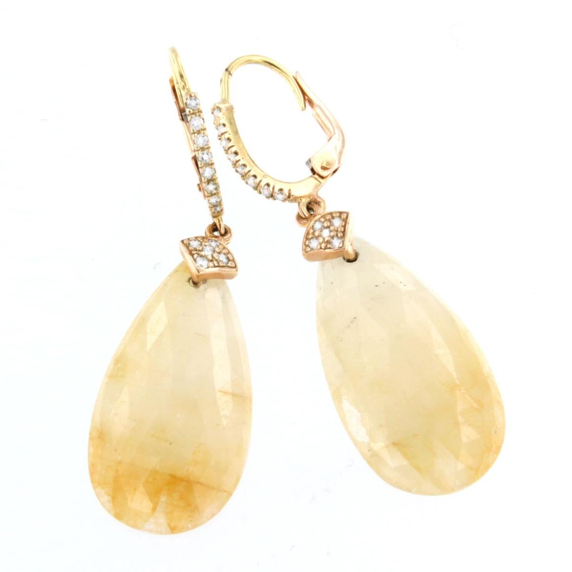 18k Yellow Gold with Yellow Sapphire and White Diamonds Earrings In New Condition In GALLARATE, IT