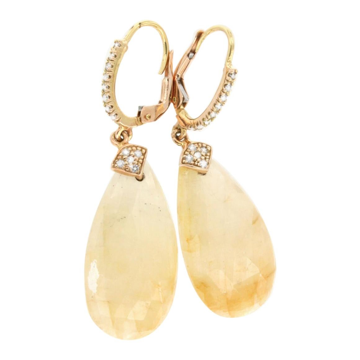 18k Yellow Gold with Yellow Sapphire and White Diamonds Earrings