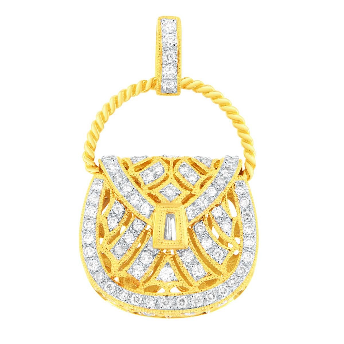 18K Yellow Gold Women's Diamond Luxurious Purse Pendant For Sale