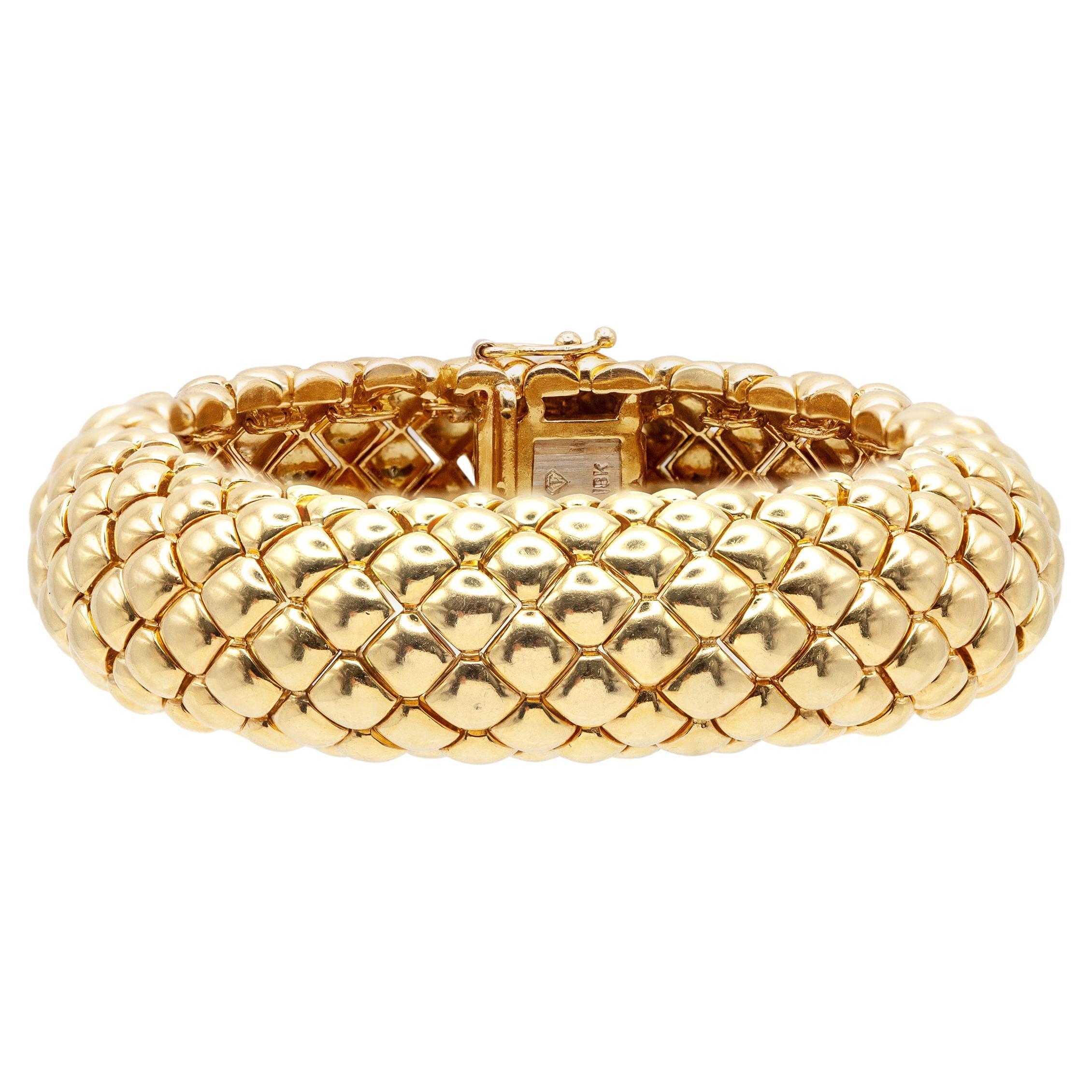 18K Yellow Gold Woven Boombe Wide Dome Bracelet