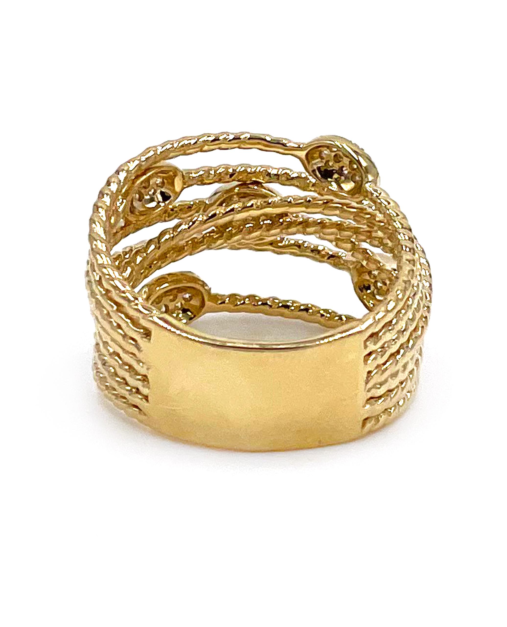 Contemporary 18K Yellow Gold Woven Diamond Ring For Sale