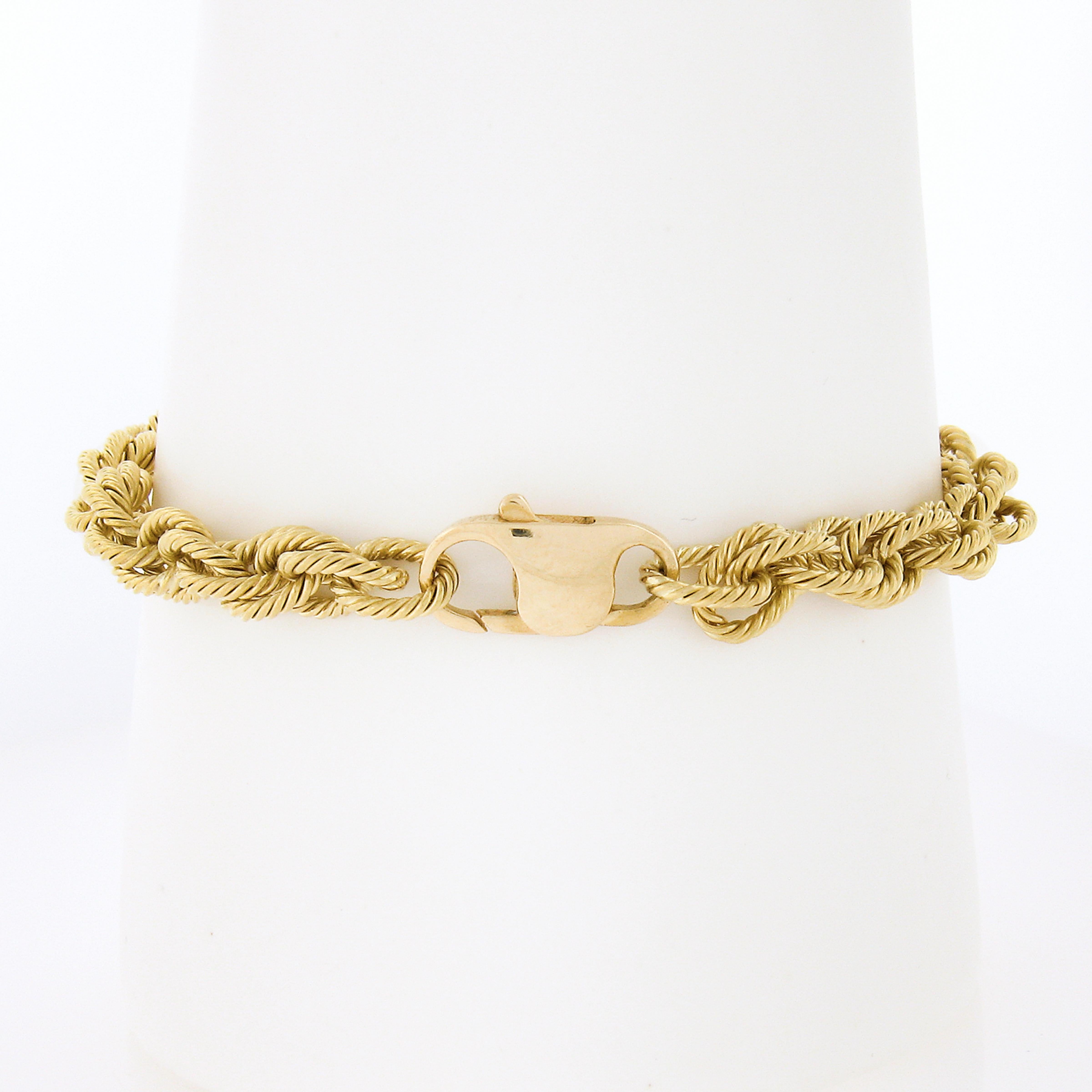 18k Yellow Gold Woven Textured Interlocking Cable Link Bracelet w/ Large Clasp In Good Condition In Montclair, NJ