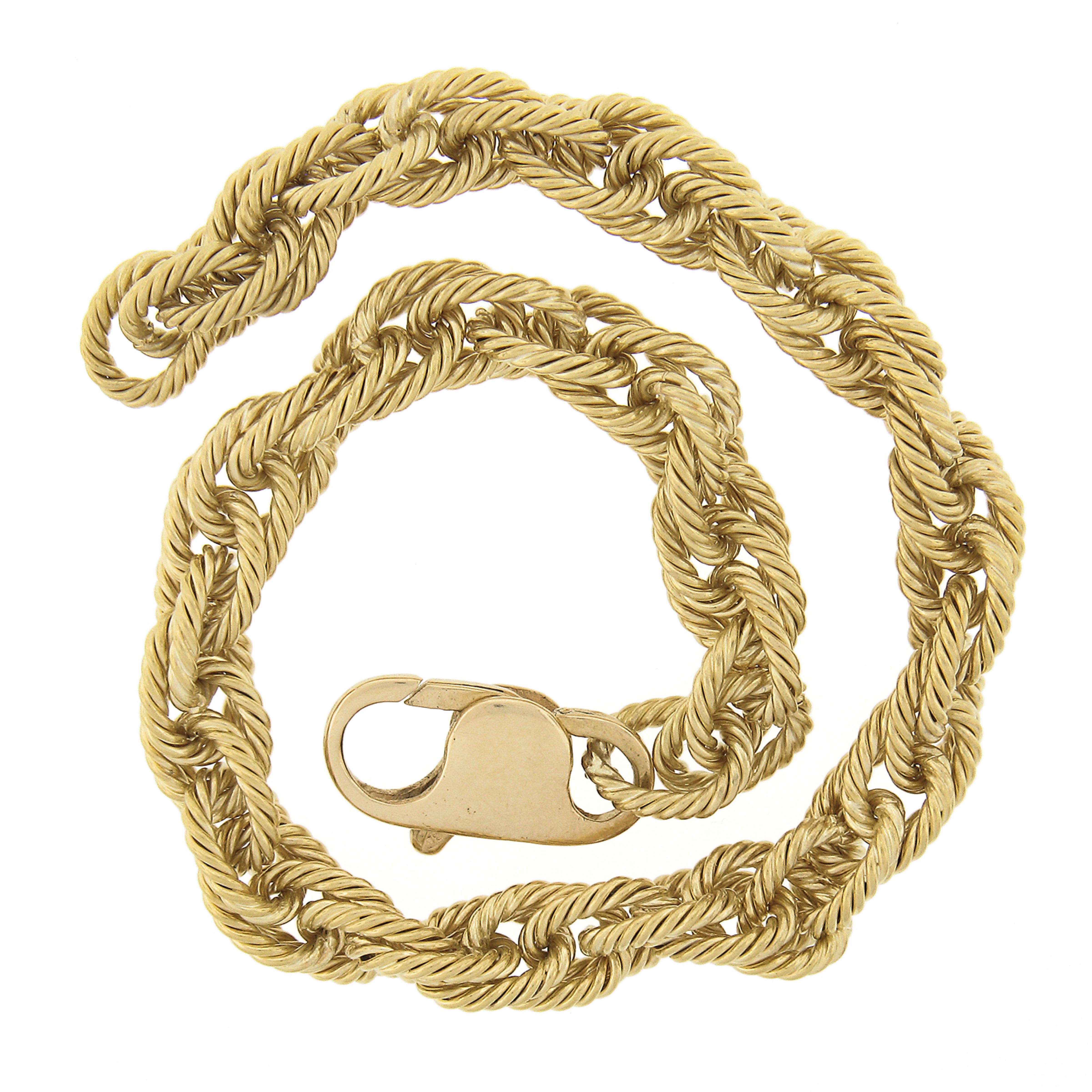 Women's or Men's 18k Yellow Gold Woven Textured Interlocking Cable Link Bracelet w/ Large Clasp