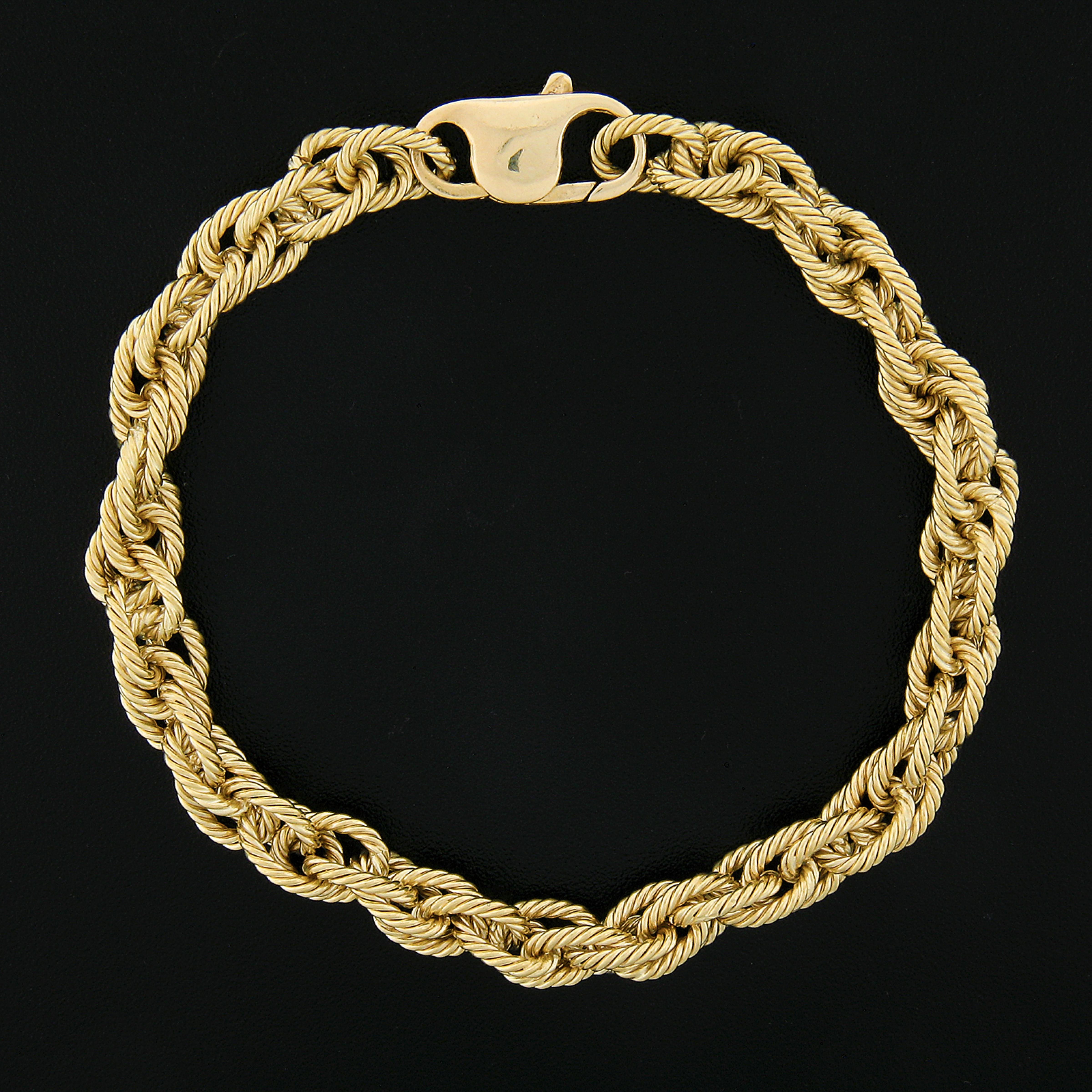18k Yellow Gold Woven Textured Interlocking Cable Link Bracelet w/ Large Clasp 2