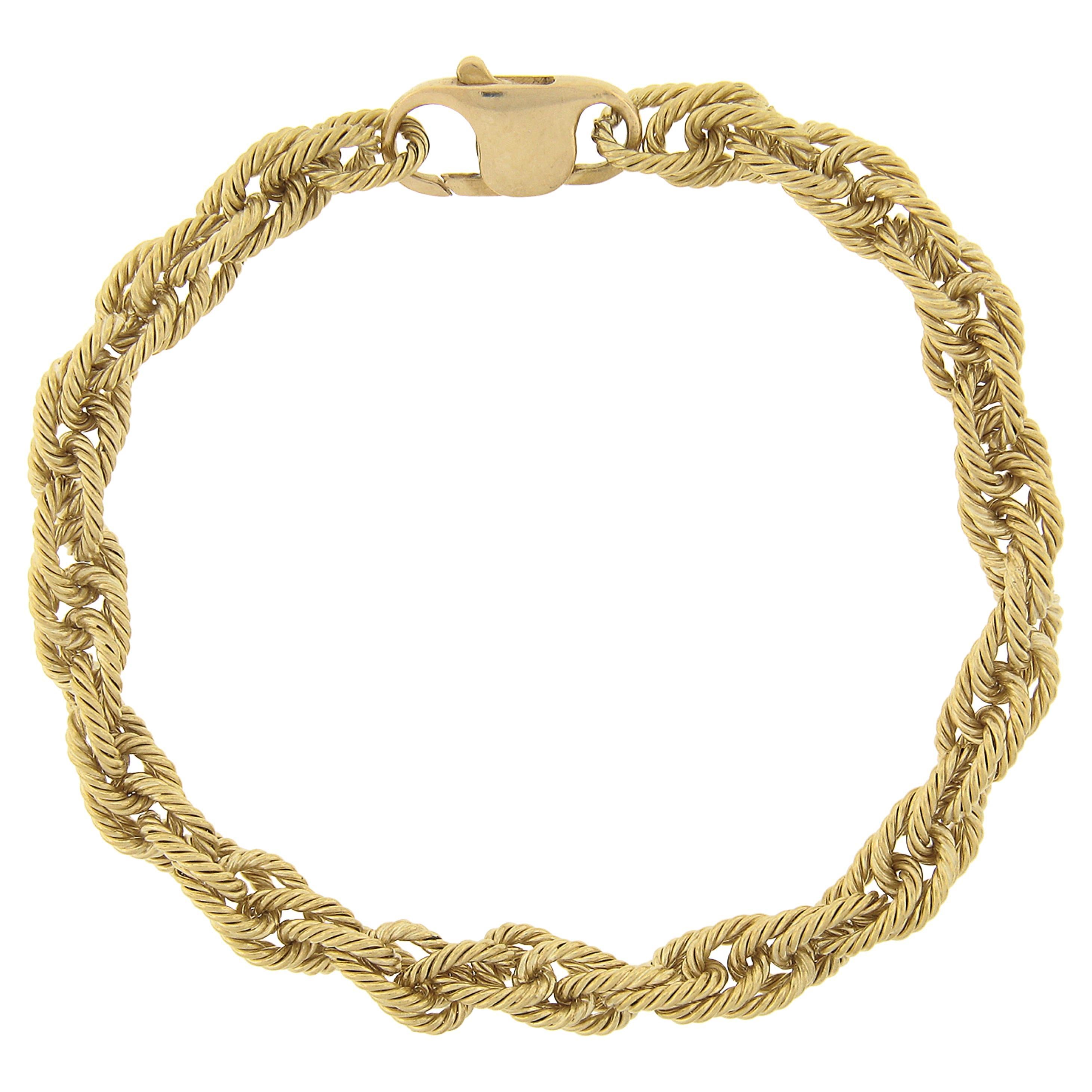 18k Yellow Gold Woven Textured Interlocking Cable Link Bracelet w/ Large Clasp