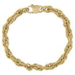 18k Yellow Gold Woven Textured Interlocking Cable Link Bracelet w/ Large Clasp