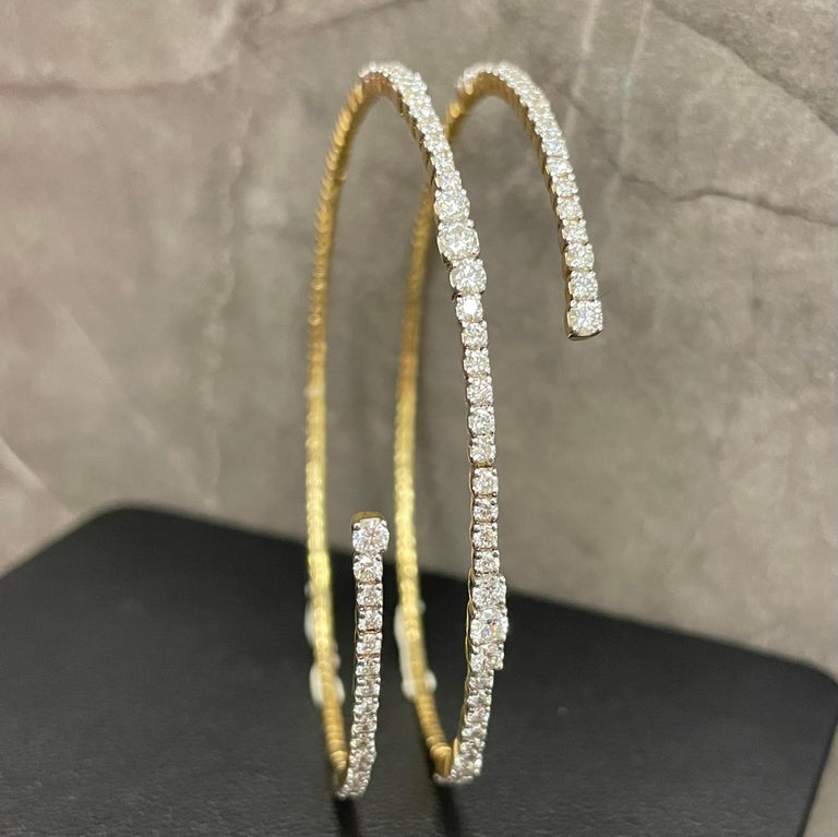 Open Bangle 18K Yellow Gold Wrap Diamond Open Bangle For Sale at 1stDibs