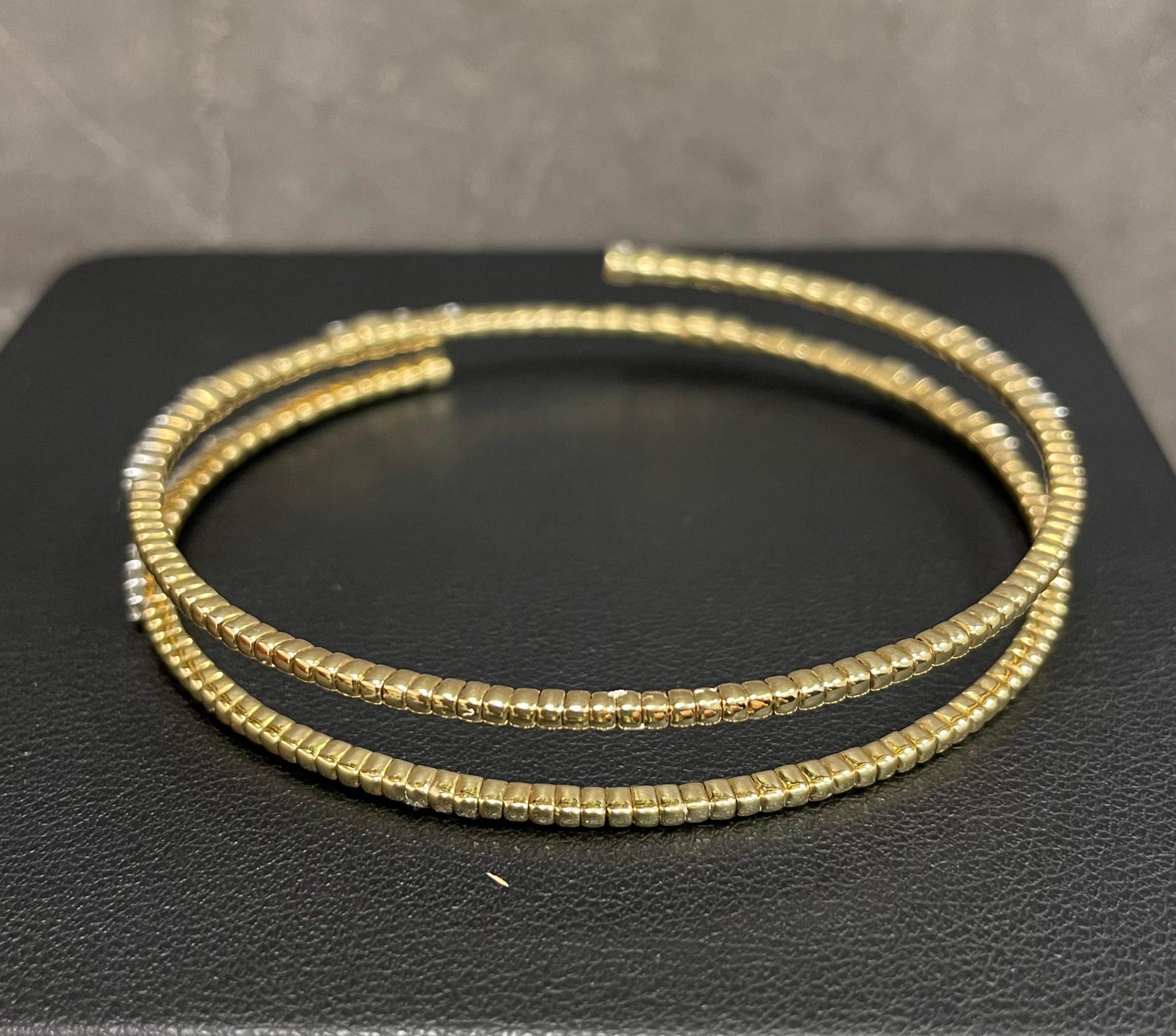 Modern 18K Yellow Gold Wrap Diamond Open Bangle For Sale