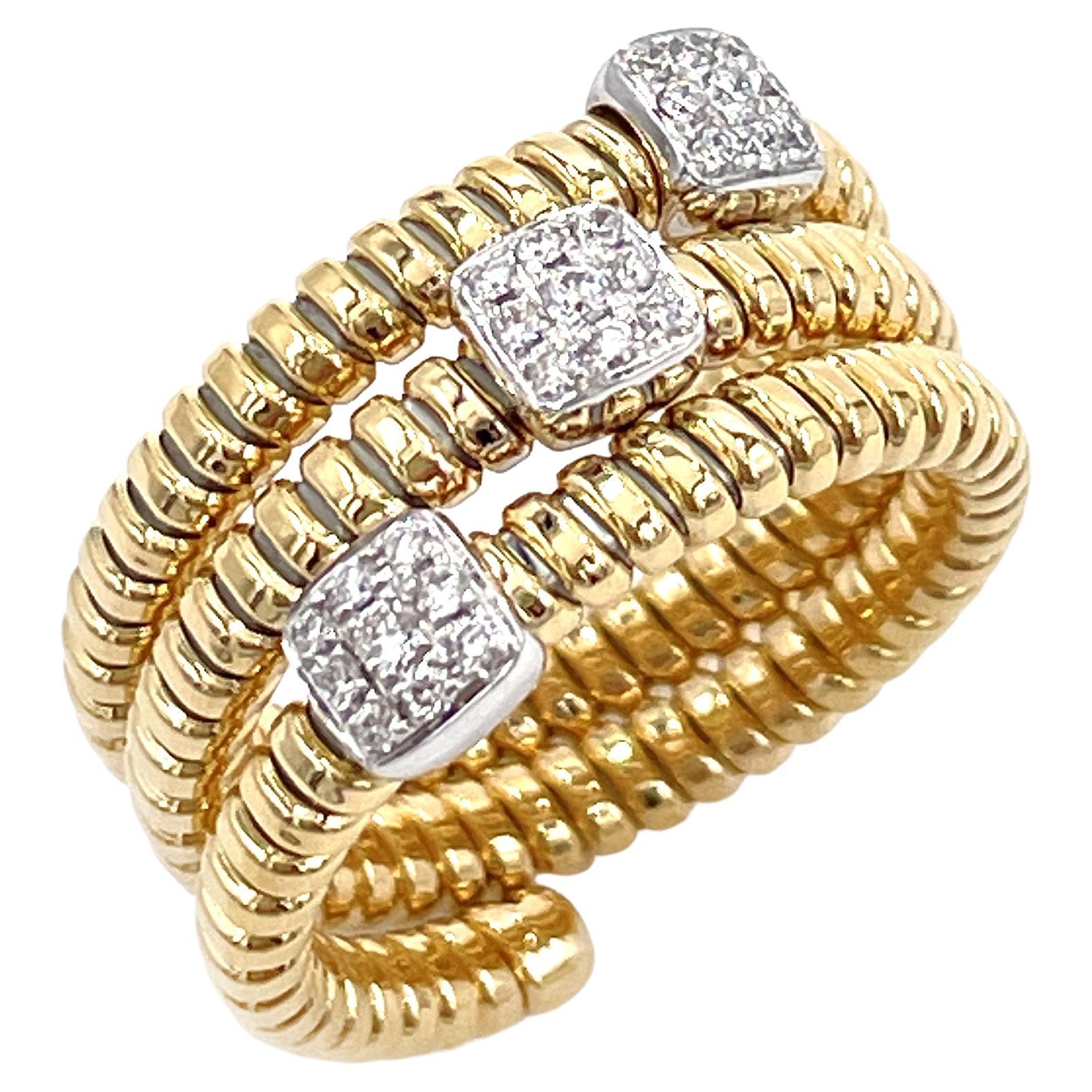 18K Yellow Gold Wrap Flexible Ring with Diamonds