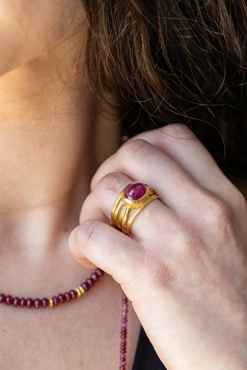 Modern 18K Yellow Gold Wrapped Ruby Ring by Barbara Heinrich For Sale