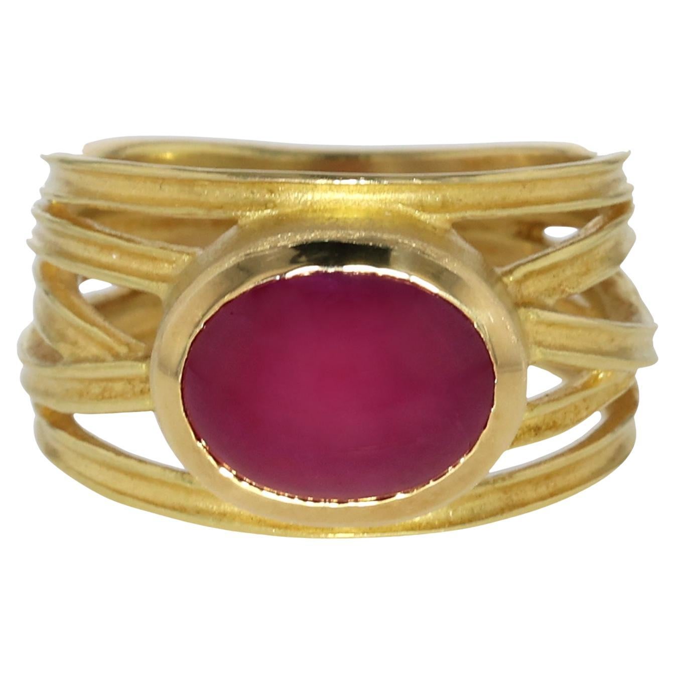 18K Yellow Gold Wrapped Ruby Ring by Barbara Heinrich