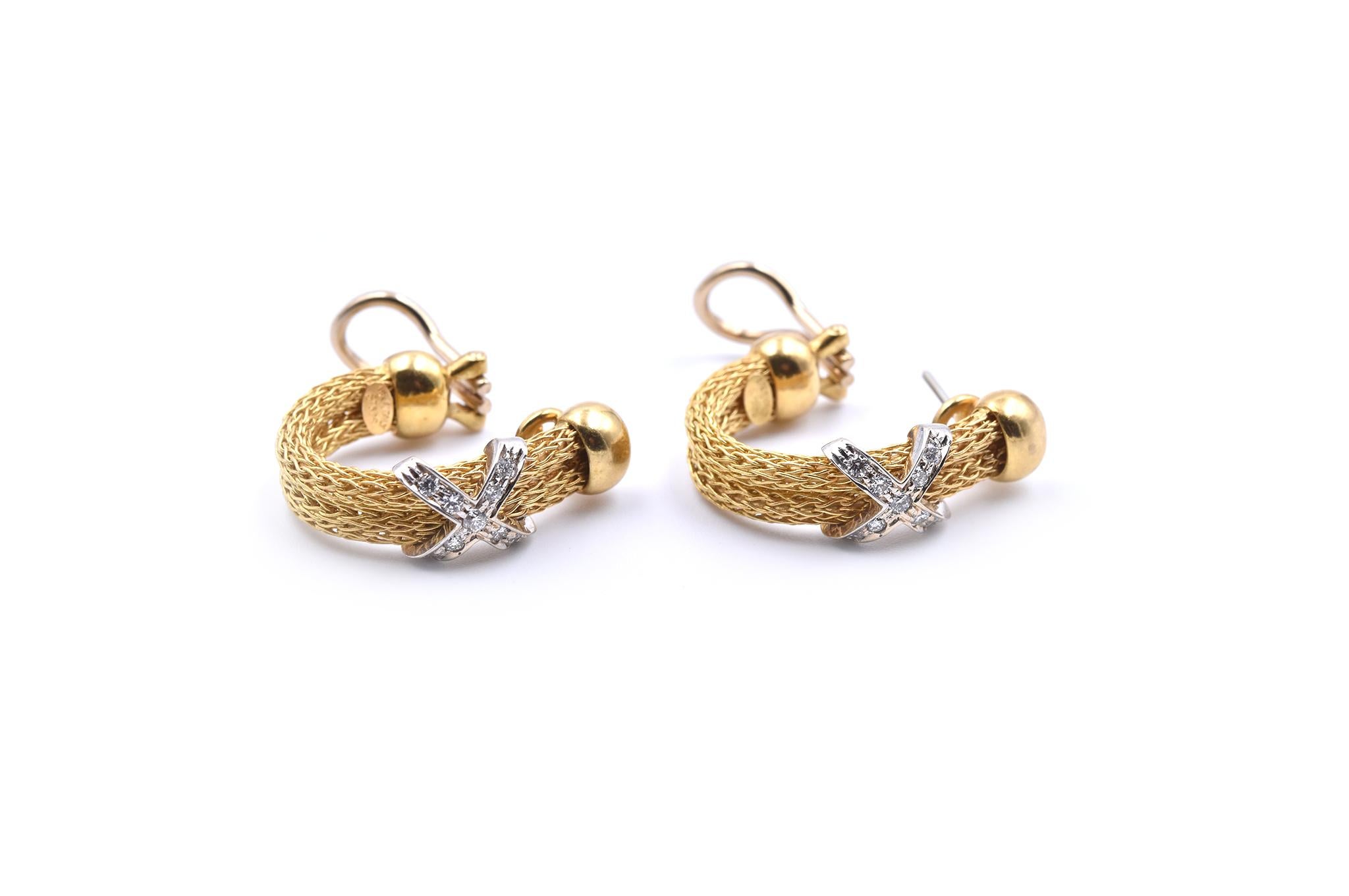 Designer: custom design
Material: 18k yellow gold (Italy)
Diamonds: 18 round brilliant cut = .60cttw
Color: G
Clarity: VS
Dimensions: earrings are approximately 24.50mm in length and 5.45mm wide
Fastenings: post with Omega back
Weight: 14.48 grams
