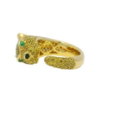 18K Yellow Gold Yellow Diamond And Emerald Eye Panther Style Wrap Ring In Stock