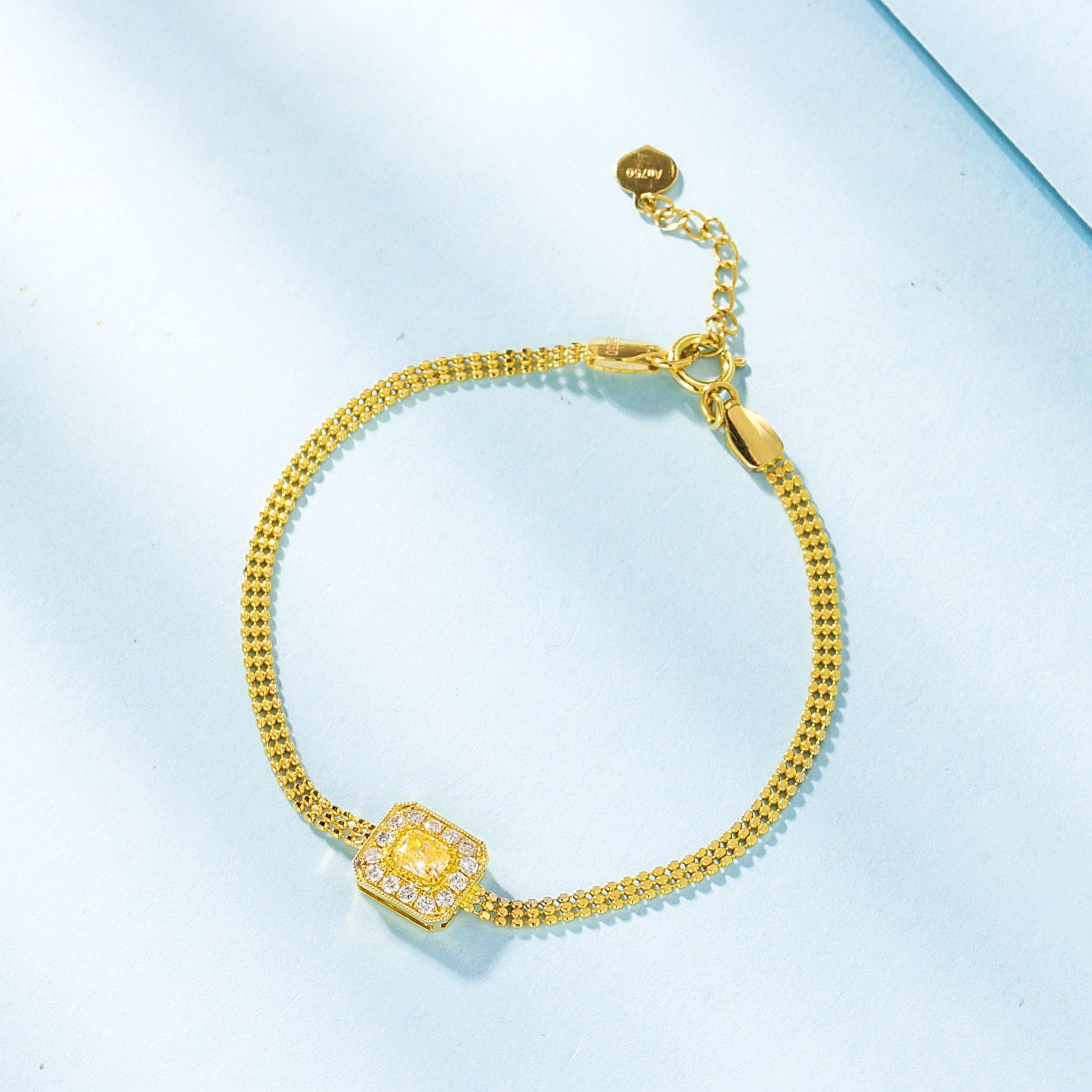 18K Yellow Gold Yellow Diamond Chain Bracelet with Diamonds

1 Yellow Diamond - 0.25 CT
Diamonds - 0.15 CT
18K Gold - 5.64 GM