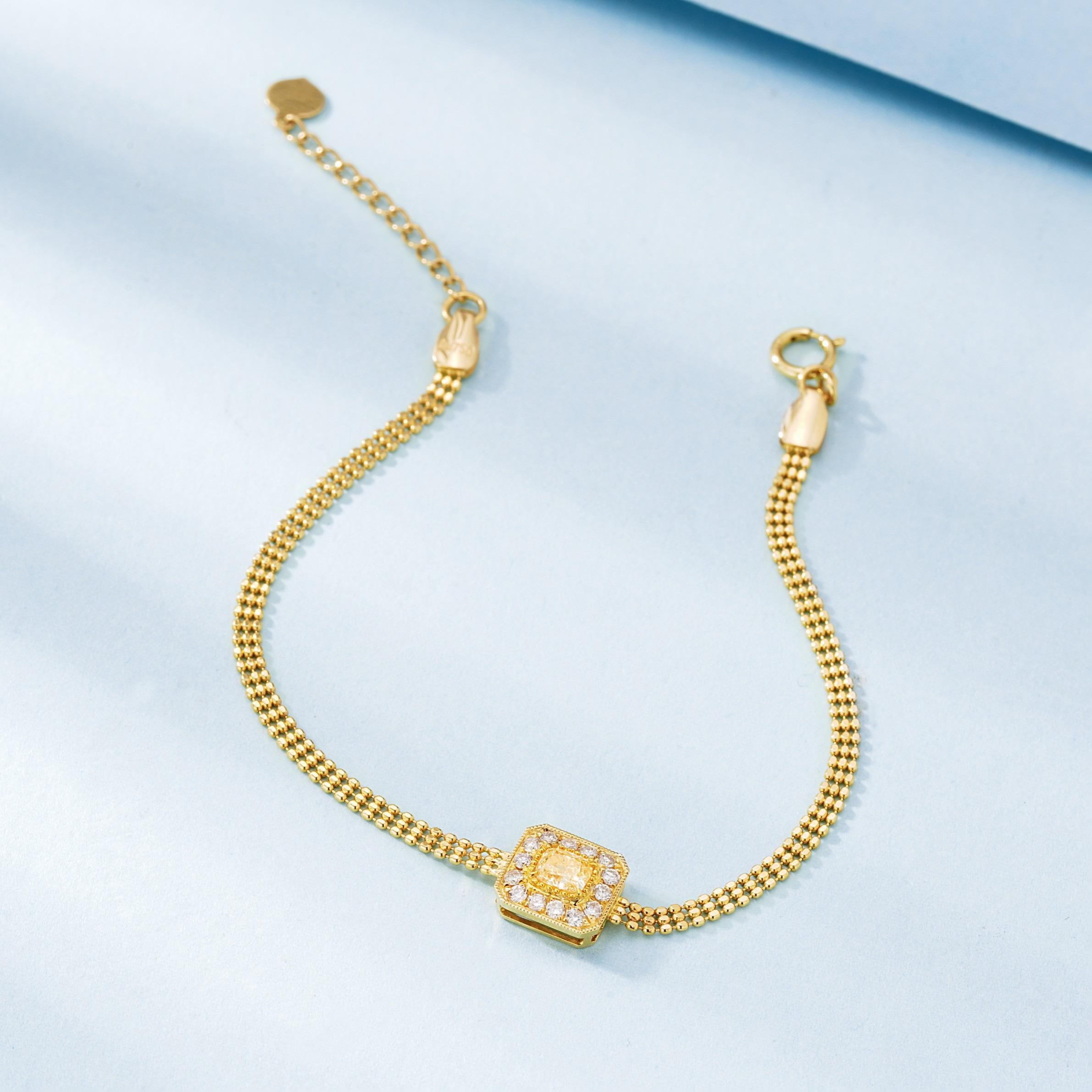 Modern 18K Yellow Gold Yellow Diamond Chain Bracelet with Diamonds For Sale