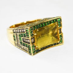 18K Yellow Gold Yellow Quartz & Tsavorite Garnet Ring 19.3g