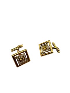 18K Yellow Gold Yellow Sapphire and Diamond Cufflinks