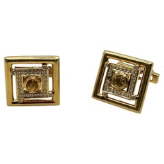 Boutons de manchette en or jaune 18 carats, saphir jaune et diamants