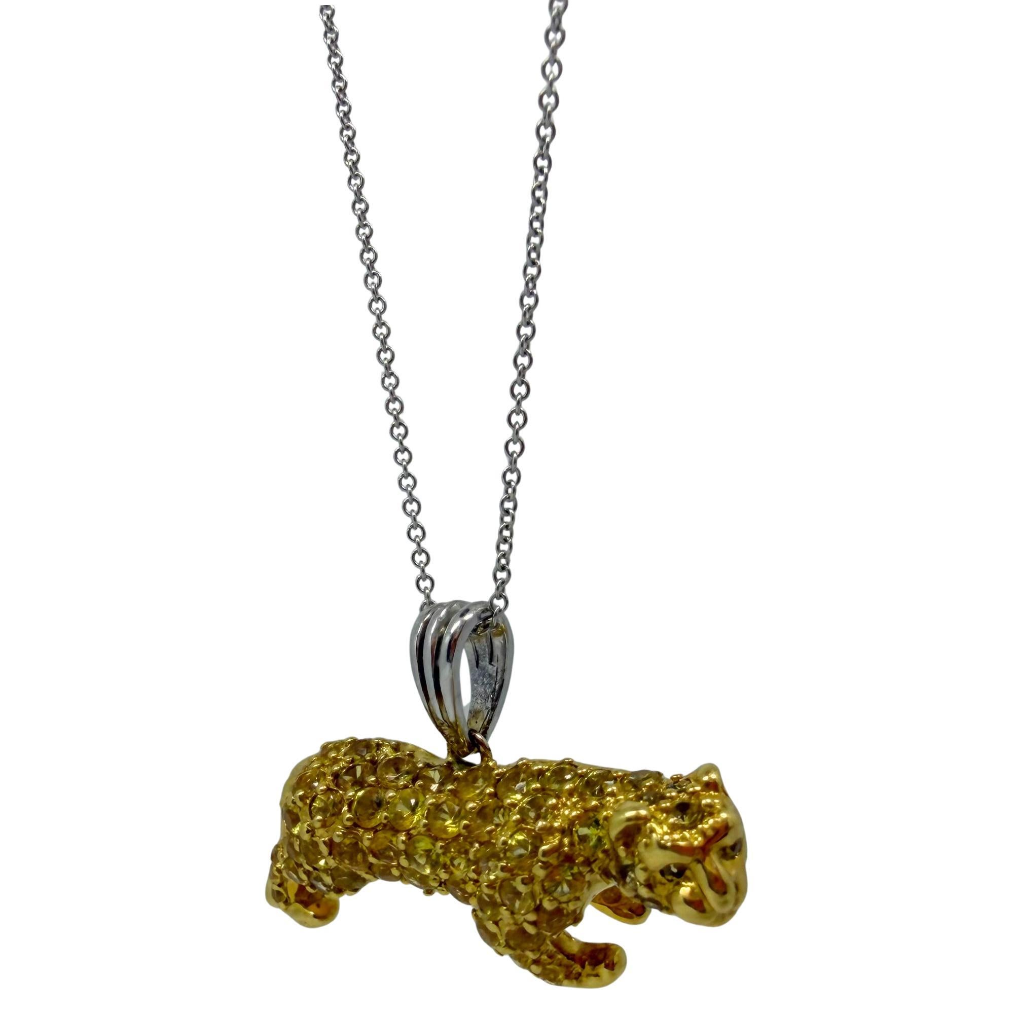 Collier pendentif panthère en or jaune 18K, saphir jaune et diamant Pour femmes en vente