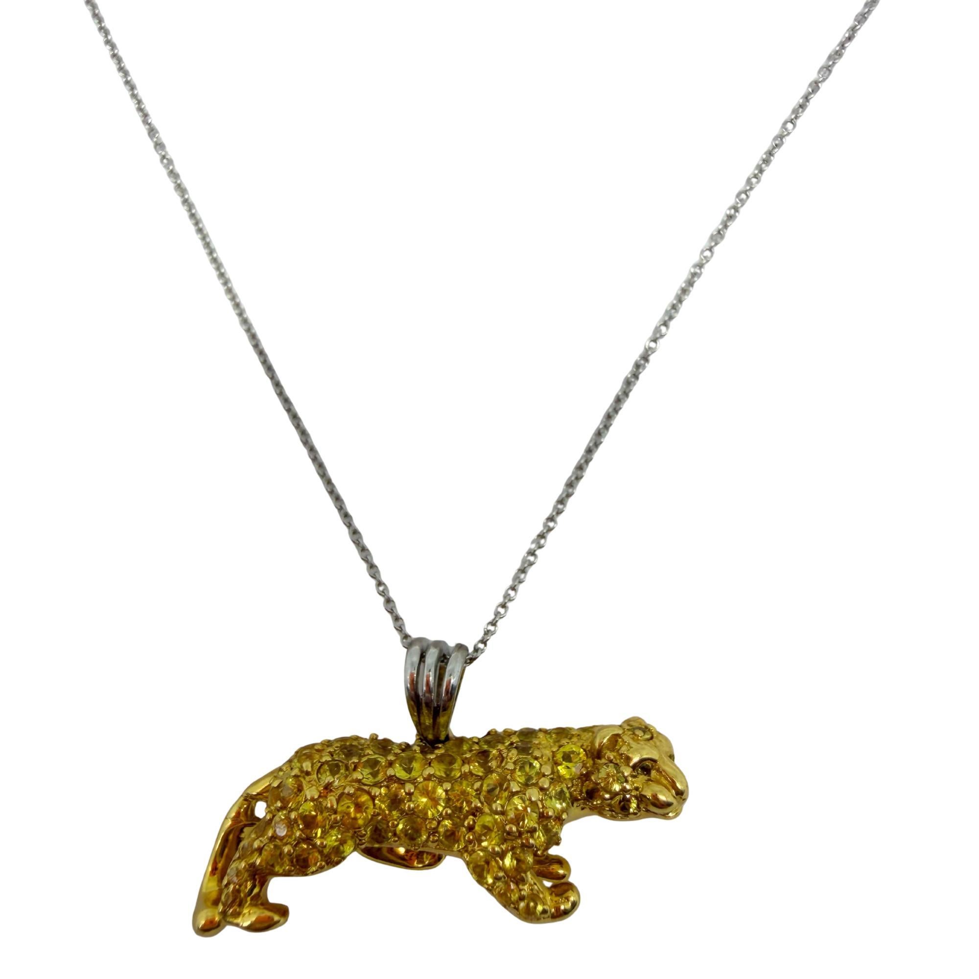 Collier pendentif panthère en or jaune 18K, saphir jaune et diamant en vente 1