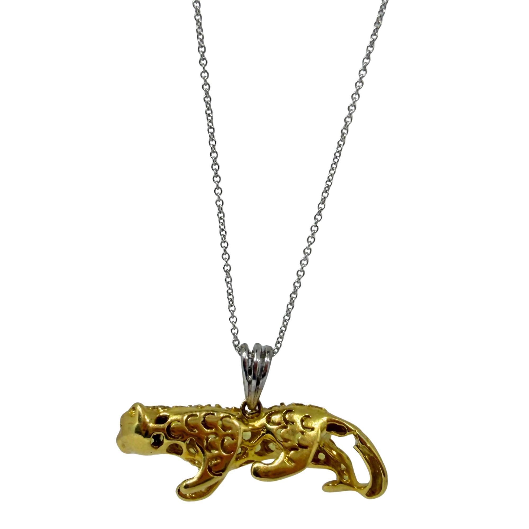 Collier pendentif panthère en or jaune 18K, saphir jaune et diamant en vente 3