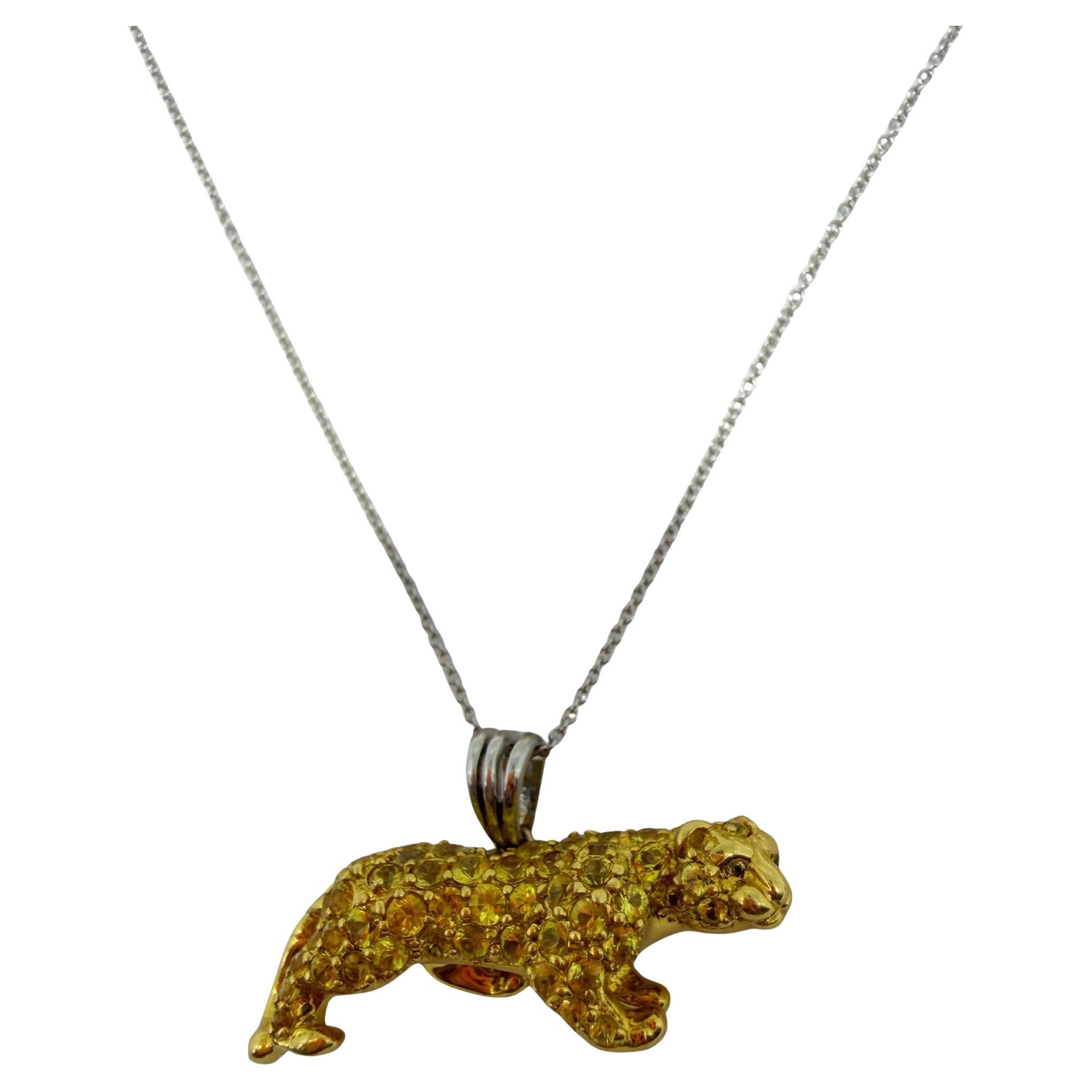 Collier pendentif panthère en or jaune 18K, saphir jaune et diamant