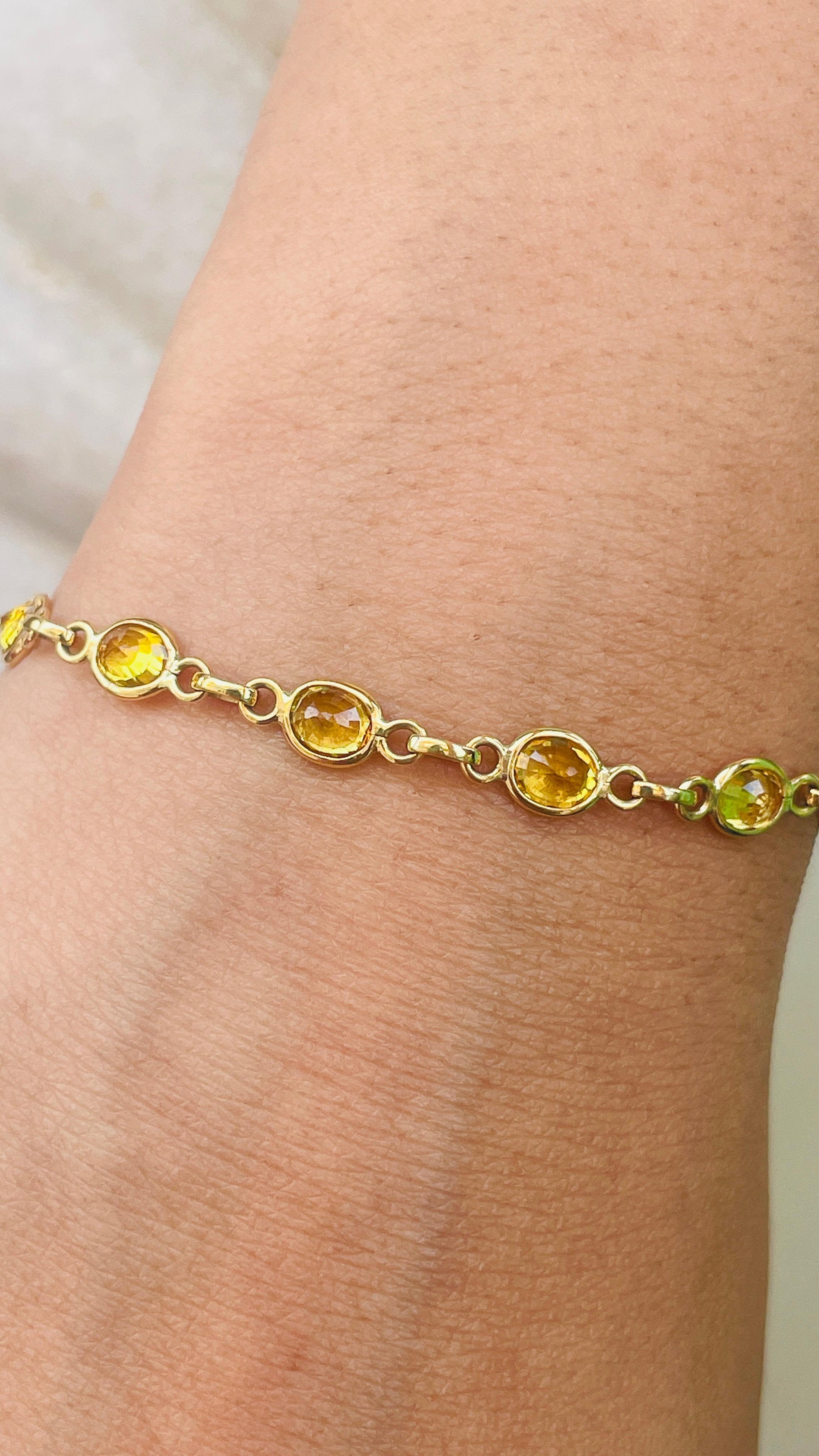 18K Yellow Gold Yellow Sapphire Chain Bracelet In New Condition For Sale In Houston, TX