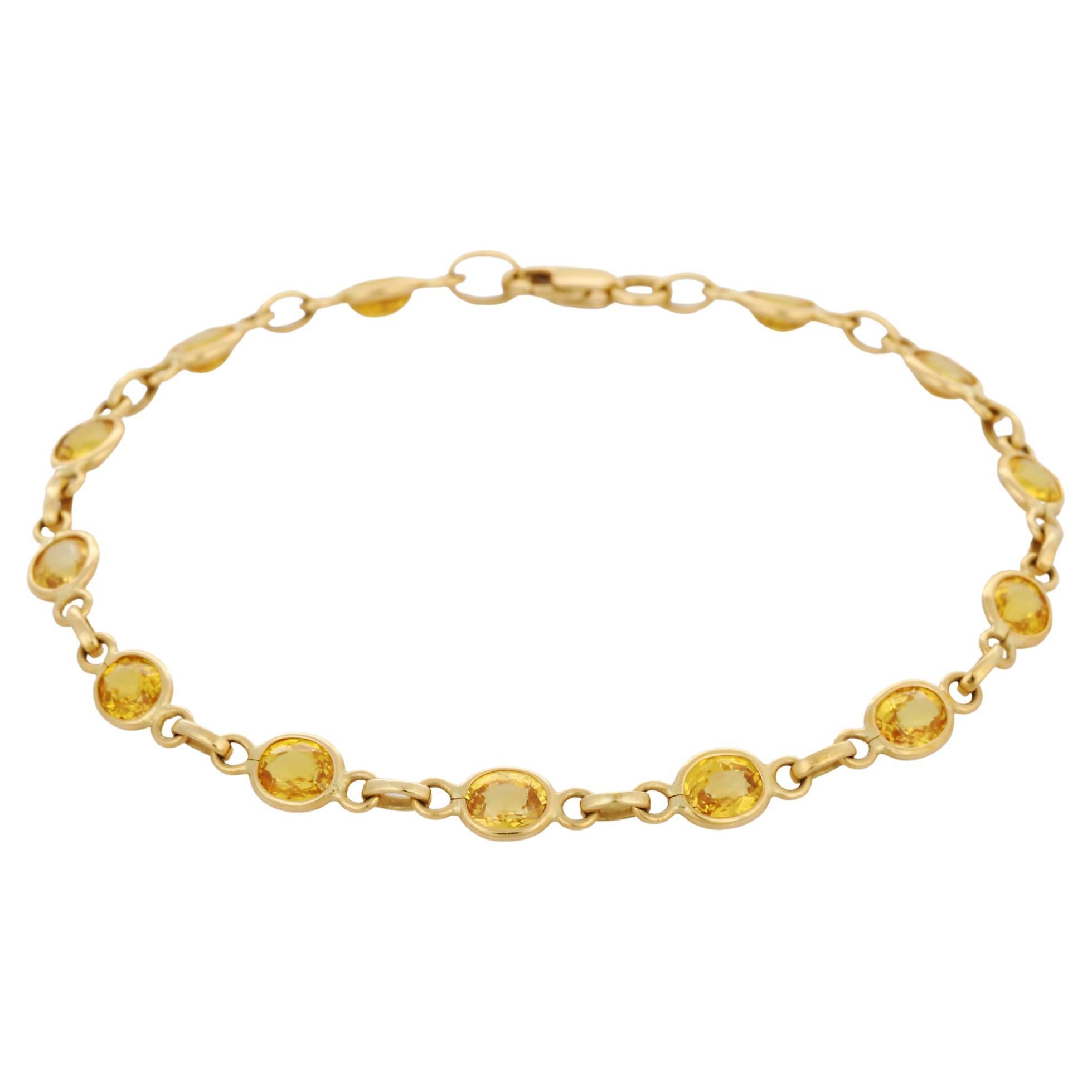 18K Yellow Gold Yellow Sapphire Chain Bracelet For Sale