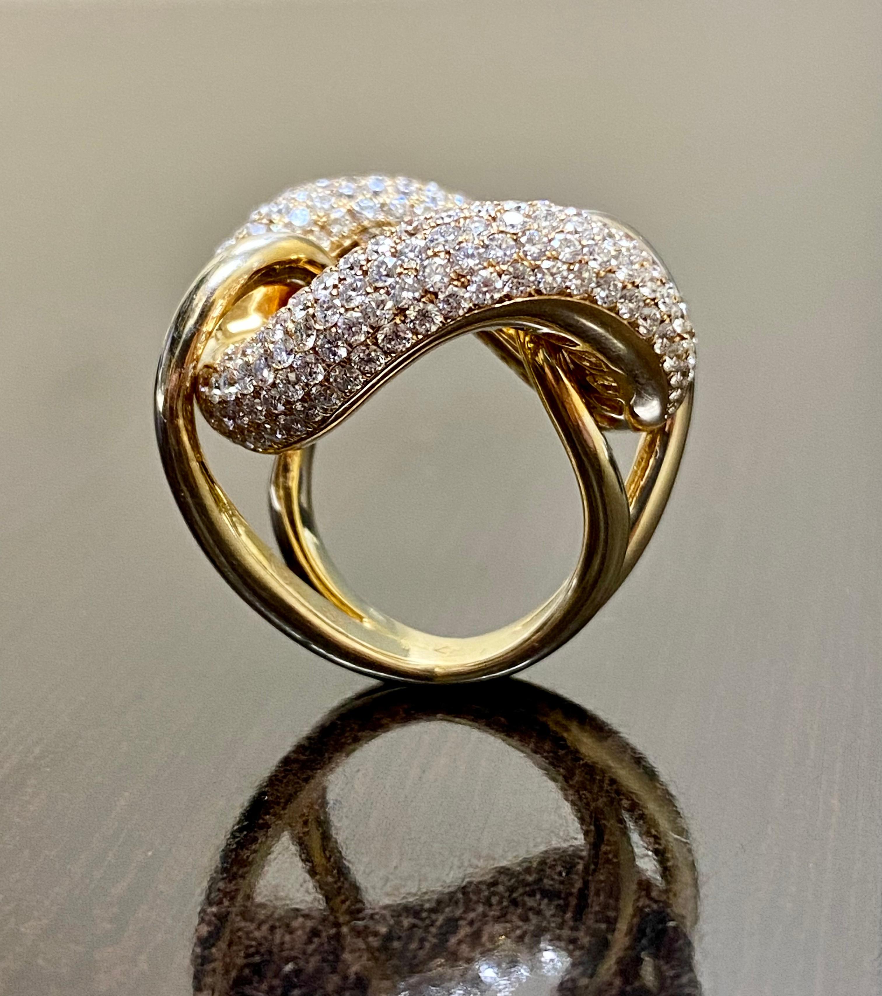 Women's 18K Yellow Gold Yin Yang 6 Carat Diamond Swirling Cocktail Ring For Sale
